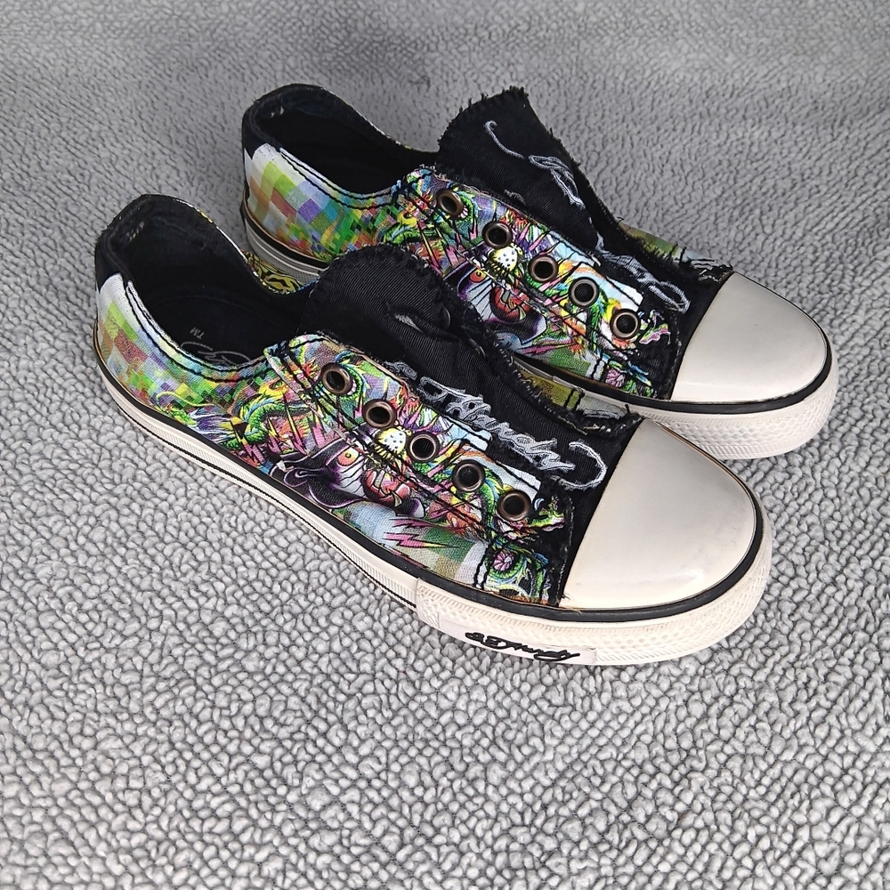 Don Ed Hardy y2k canvas slip-on sneakers Kid Sz 3